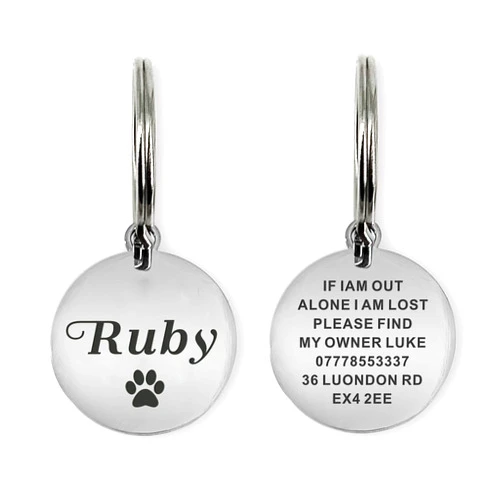 EDSG Dog Tags Engraved for Pets - Personalized Dog Tags - Custom Cat Tags - Stainless Steel ID Tags (Silver, Round)