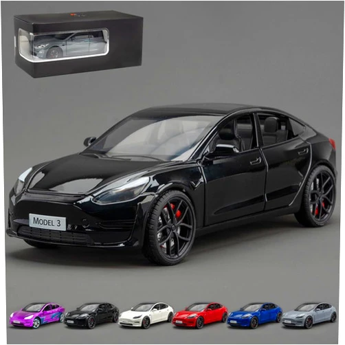 Addcean 1:24 Scale Toy Cars Compatible for Model 3, Metal Die-Casting Model Cars with Light/Sound Pull Back Car Toys for Boys Girls 3+ Year Old Kids Birthday Gift (1:24 Model 3-Black)