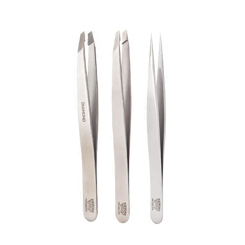 Regine Switzerland Tweezer Bundle Pack - Slant Tip, Diamond Tip, & Splinter Tweezers - Professional Eyebrow and Facial Hair Remover - Handmade in Switzerland - 3 Pack