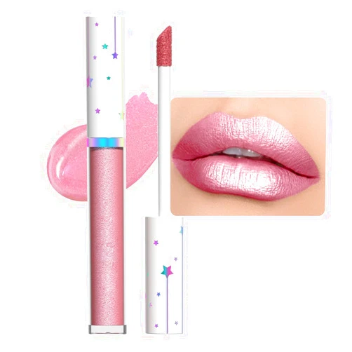 evpct 1Pcs Nude Light Pink Metallic Shimmer Glitter Lip Gloss Liquid Lipstick Long Lasting Waterproof 24, Glitter Pearlescent Metallic Sparkly Glossy Liquid Lipsticks Lip Stain Makeup Set for Women 09
