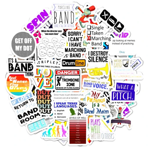 BulbaCraft 100Pcs Marching Band Stickers and Laptop Decals - Drummer Gifts, Marching Band Stuff, Marching Band Game, Marching Band Figures, Marching Band Lanyards, Pins, Marching Band Accessories