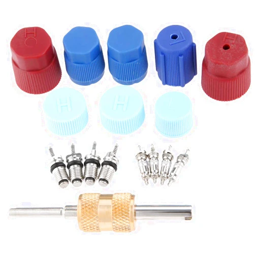 gohantee 17Pcs Air Conditioning Valve Core Kit Schrader Valve Cores Accessories A/C R12 R134a Refrigeration Valve Stem Core Rmover Tool HVAC System Seal Caps Kit