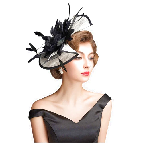 Z&X Sinamay Fascinator Hat Floral Feather Pillbox Derby Hats for Women Wedding Tea Party with Headband Clip