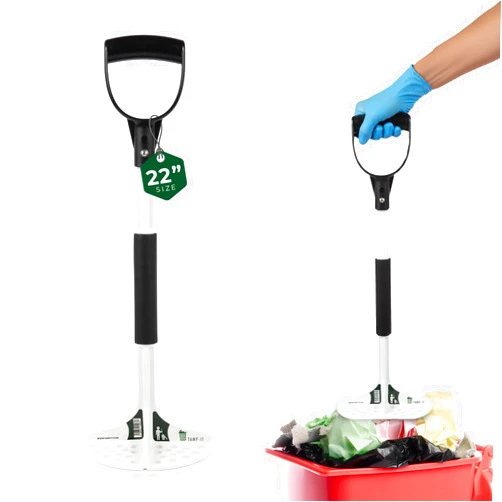 TAMP-IT Next Gen Manual Trash Compactor – Heavy Duty Smasher Tool for Kitchen, Dumpster, Outdoor Use, Garbage Recycling, Steel Ground Tamper, Trash Can Compactor Tool, 22 x 7.5 Inches, White, D-Handle
