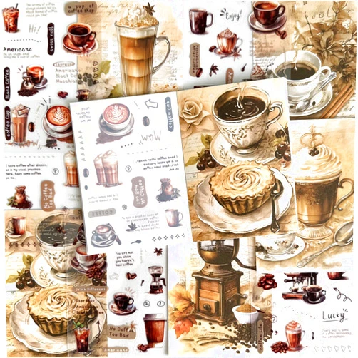 Doraking 20 Sheets Vintage Coffee Stickers for Junk Journal Supplies, Washi Stickers for Journaling Planners Envelopes, Waterproof PET Stickers for Laptops, Bumpers, Water Bottles, Computers, Mobile Phones