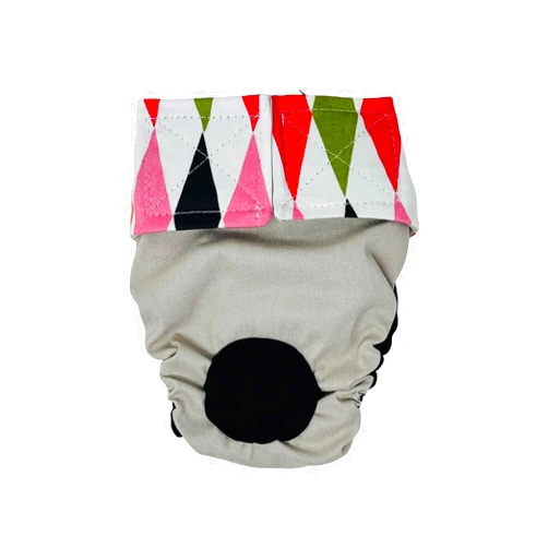 Barkertime Fancy Harlequin on Frosty Cream Cat Diaper, M, with Tail Hole Stud Pants for Piddling, Spraying, Incontinent Cats - Made in USA