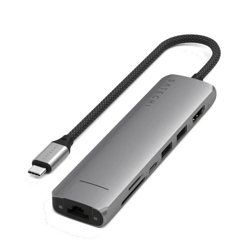 Satechi 7 in 1 USB C Hub Multiport Adapter with 4K HDMI, 100W PD Charging, 2X USB-A Data Ports, Micro/SD Card Readers for MacBook, Windows - Space Gray