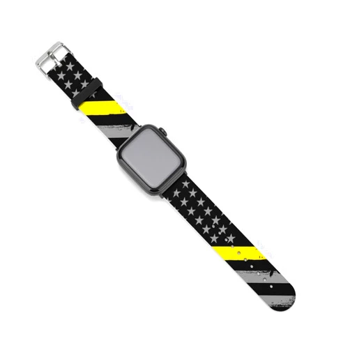 RIVNGJDE16549 911 Dispatcher Thin Gold Line Flag Silicone Strap Quick Release Watch Bands Compatible with IWatch Series 8 7 6 5 4 3 SE 38mm/40mm