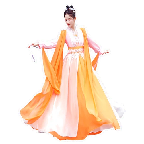 MIDERDO Hanfu Chinese Style Women's Hanfu Elegant Fairy Skirt Halloween Christmas Cosplay Costume Dance Costume Carnival Suit (Color : Orange, Size : Medium)