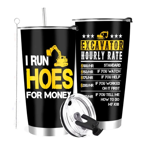 Farecnt Excavator Gifts for Men, Funny Heavy Equipment Operator Stainless Steel Tumbler with Lid Straw 20oz