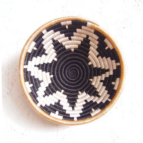 Amsha Small African Basket- Chwele/Rwanda Basket/Woven Bowl/Sisal & Sweetgrass Basket/Black, Tan, White