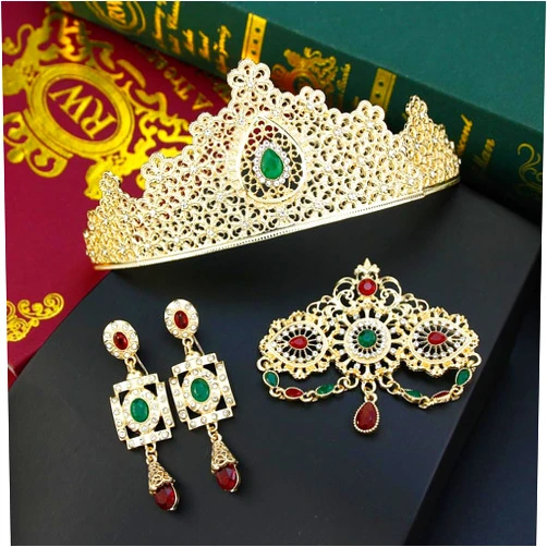 WAOCEO· Hair Jewelry Crown Tiaras for Women Gold Color Jewelry Sets Tiaras Crown Algeria Women Hair Chain Crystal Hair Accessories 9125tl407u204lvTiaras