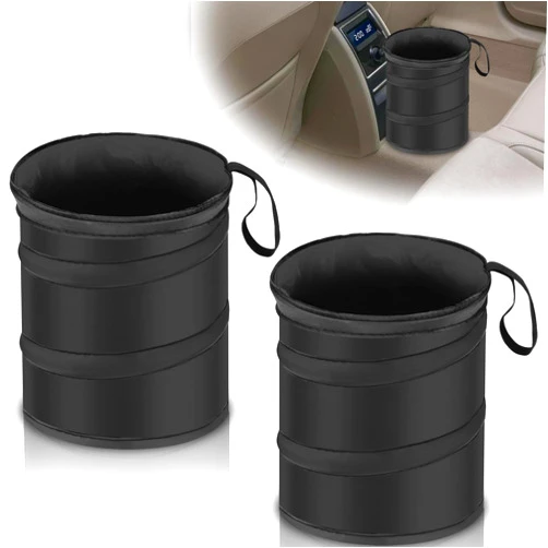 Ecocstm 2 PCS Car Trash Can, Collapsible Pop-up Car Garbages Can, Portable Garbage Bin with Elastic Band, Waterproof Small Garbage Can for Back Seat Front Seat, for Outdoor Traveling & Home Use