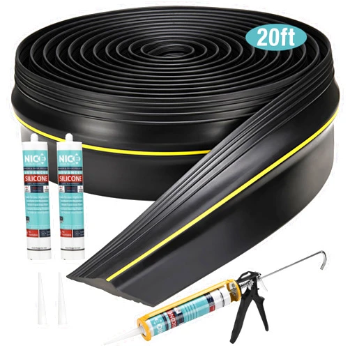 Kintorex 20 Feet Garage Door Seals Bottom Rubber Threshold & Weather Strip with 2 Glue Bottles & Caulking Gun - Garage Floors DIY Weather Stripping Replacement