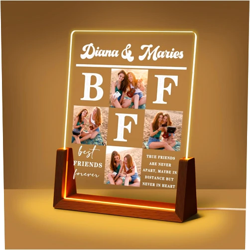 MAIWELL Personalized Best Friend Birthday Gifts For Women, Unique Friendship Gifts, Custom LED Acrylic Plaque Friend Picture Frame With Photo Name, Long Distance BFF Sister Bestie Christmas Gifts