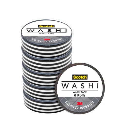 Scotch Expressions Washi Tape, Arts and Crafts Tape, .59 in x 393 in, Black Stripe, 6 Rolls