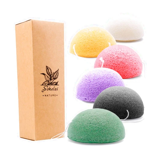 Wokelai Konjac Facial Sponges for Cleansing Exfoliating - Konjac Face Sponge for Washing Face Body, Organic Natural Cleaning Puff Buff Scrubber for Shower Bath SPA for Babys Men Women