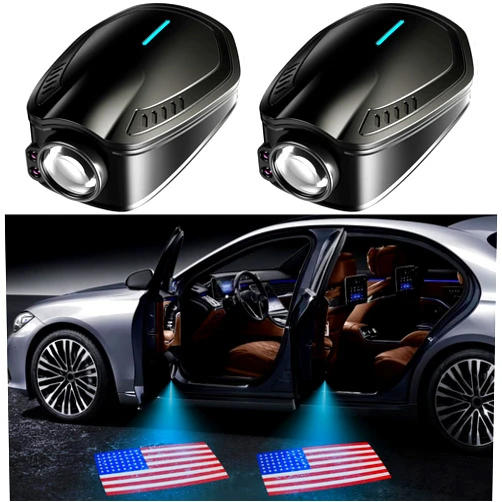 SPOBODY Car Door Lights,Door Lights Logo Projector Rechargeable,Car Door Projector Lights,HD Car Welcome Light for Cars Use at Night 2pcs. (for American Flag)