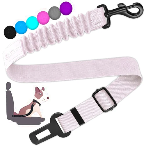 COOYOO Dog Seat Belt,Retractable Dog Car Harness Seat Belt for Car Adjustable Nylon Pet Safety Seat Belts Heavy Duty & Elastic Bungee Buffer