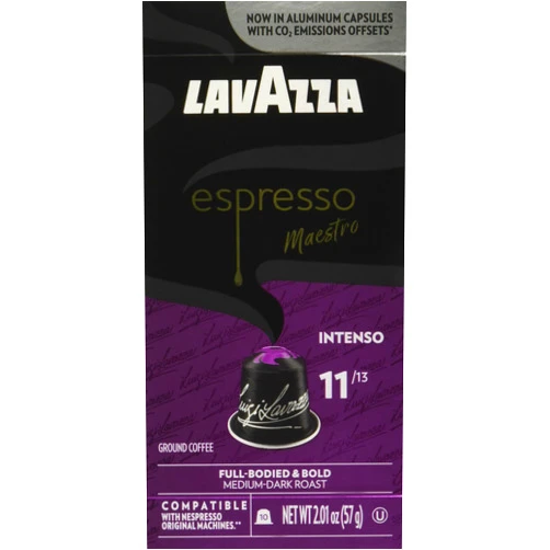 Lavazza Espresso Intenso Medium Dark Roast Arabica & Robusta Aluminum Capsules Compatible with Nespresso Original Machines, 10 Count, Intense and full-bodied, Intensity 11 of 13