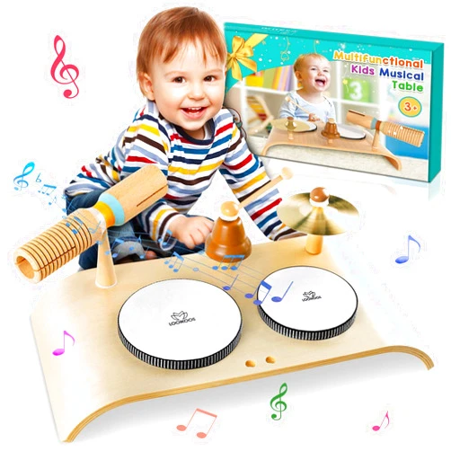 LOOIKOOS Kids Drum Set for Toddlers All in One Montessori Musical Instruments Set,Wooden Educational Sensory Musical Toys Gifts for Girls Boys