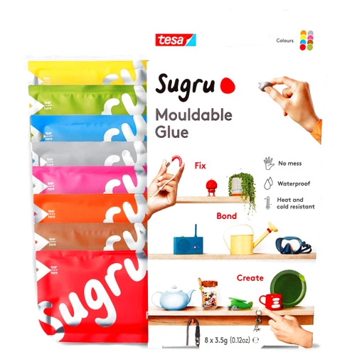 Sugru I000950 Multi-Purpose Glue for Creative Fixing and Making, 8-Pack, Red, Blue, Yellow, Gray, Green, Brown, Orange & Pink, 8 Piece