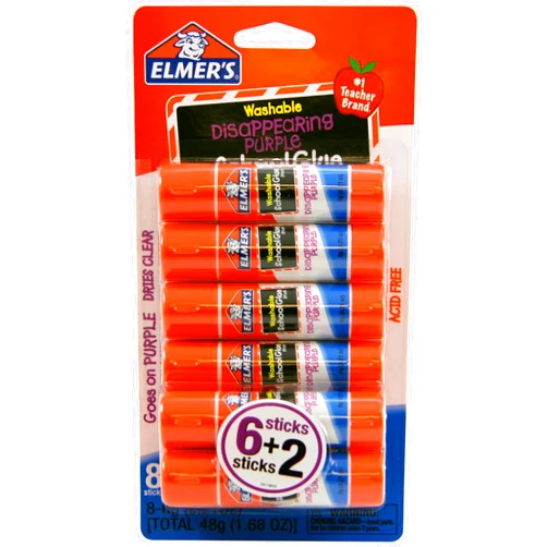 Elmer's® Washable Disappearing Purple School Glue Sticks, 0.21 Oz., Pack Of 6 + 2 Bonus Sticks