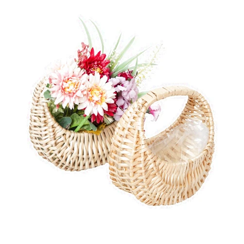 JJSQYLAN JJSQ Flower Girl Baskets for Wedding Small Wicker Basket with Handle Set of 2 Picnic,Gift, Decorative Baskets for Home Decor