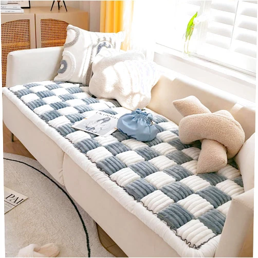 Drelene Funnyfuzzy Cream - Funnyfuzzy Cream-Coloured Large Plaid Square Pet Mat Bed Couch Cover, Funny Fuzzy Couch Cover, Garden Chic Cotton Protective Couch Cover (Grey, 27.6x70.9 in)