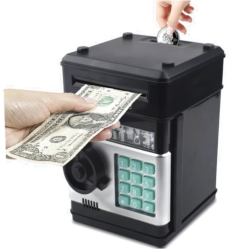 Cabhuti Piggy Bank Electronic Mini ATM for Kids Toy, Safe Money Saving Box Coin Banks Password Code Lock for 3-14 Years Old Kids, Boys Girls Ideal Gift (Black)