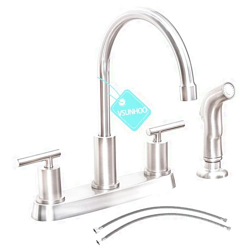 Vsunhoo Kitchen Faucet with Sprayer, Brushed Nickel Kitchen Sink Faucet, 3 or 4 Hole RV Faucet for Kitchen Sink, Stainless Steel Touch Kitchen Faucet with Side Sprayer, TDLKF024L