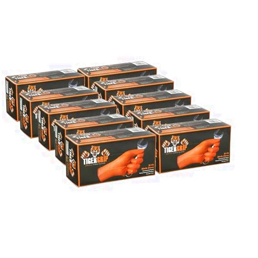 DENCO DISTRIBUTING, INC. Tiger Grip Nitrile Gloves - Hi Vis Orange - 7mil - Textured - Powder & Latex Free - Case of 10 Boxes