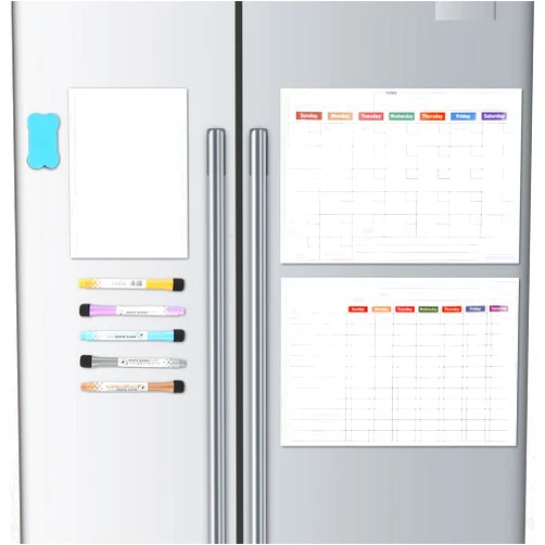 Biowina Dry Erase Magnetic Fridge Calendar Set of 3 Boards - Daily/Weekly/Monthly Planner Whiteboard Calendar for Refrigerator 16.7 Inches × 11.8 Inches, Housewife Kitchen Planner Wall Set (Version 1)