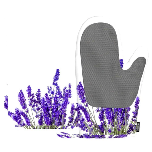 Mxocom Lavender Flowers Oven Mitts and Pot Holders Sets Purple Blooming Flower Silicone Heat Resistant Kitchen Oven Gloves Pot Holder for Cooking