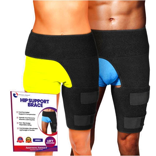 ARMSTRONG AMERICA Hip Brace Thigh Compression Sleeve | Hip Sciatica Pain Relief Device Brace | Hamstring & Groin Compression Sleeve Wrap for Sciatic Nerve Relief | Ortho Wrap Support for Women & Men Small / Left