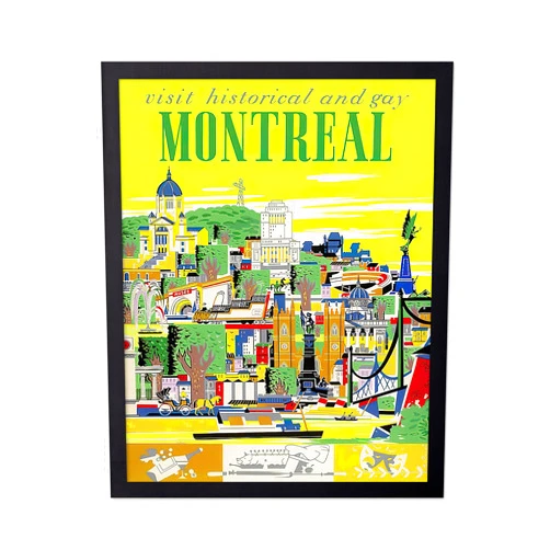 Poster Master Vintage Travel Poster - Retro Montreal Print - Canada Art - Gift for Him, Her, Travel Lover - Colorful Wall Decor for Home, Office, Living Room, Bedroom, 11x14 Black Framed