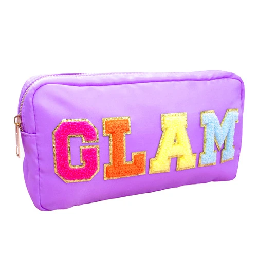 Fablinks Preppy Stuff Bag, Chenille Varsity Letter Makeup Pouch, Nylon Skin Care Zipper Patch Bags Organizer for Women, Travel Make Up Skincare Cosmetic Stocking Stuffers