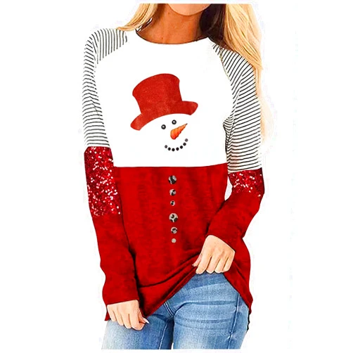 CHUNTIANRAN Christmas Snowman Leopard Tunic for Women Color Block Casual Long Sleeve Striped Blouse Round Neck Pullover T Shirt Tops