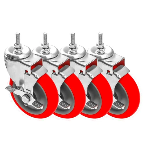 FactorDuty 5 Inch RED Caster Wheel With Side lock brake, Top lock 3/8