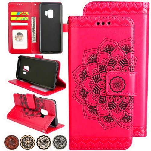 LOVEMILY Slim Wallet Samsung Galaxy S9 Leather Case Premium Flip Folio Magnetic Closure Protective Back Cover Kickstand and Money Purse for Samsung Galaxy S9 (Rosered)