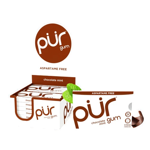 PUR Gum | Aspartame Free Chewing Gum | 100% Xylitol | Natural Chocolate Mint Flavored Gum, 9 Pieces (Pack of 12)
