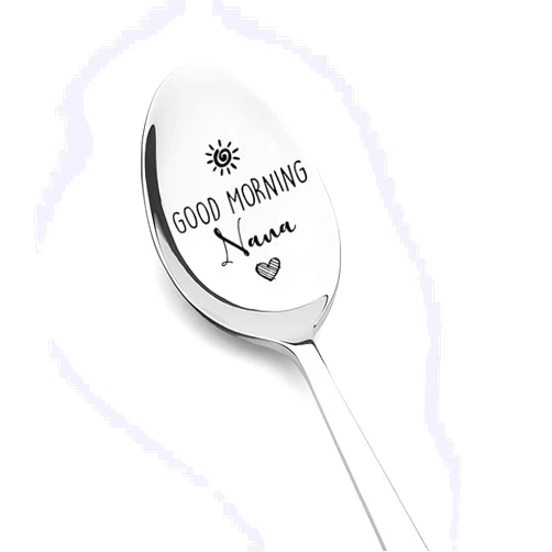 Kefley Mothers Day Birthday Gifts for Grandma Good Morning Nana Spoon for Nanny Granny Engraved Soup Coffee Spoon Teaspoons for Nannie Nana Christmas Gift from Granddaughter Grandson Grandchildren