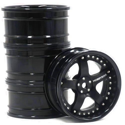 hobbysoul 4pcs RC 1/10 Aluminum Alloy Rims Wheel Hex 12mm adjustable offset Black Fit 1:10 RC On Road Drift Touring Car tires