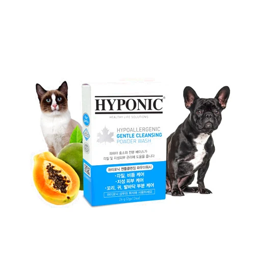 HYPONIC Gentle Cleansing Powder Wash for All Pets 24g (2g x 12) Individually Wrapped - Dry, Itchy, Hypoallergenic, Sensitive/Irritated Skin