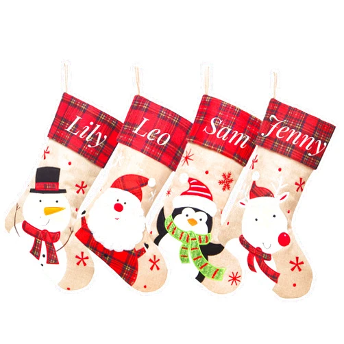 MisUMis 4 Pack Embroidery Personalized Names Christmas Stockings Gift Bags for Family Santa Snowman Penguin Reindeer (4 Pack-1)…