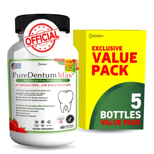 ProDentim Max PureDentum for Gums and Teeth Health & Fresh Breath - 40 Billion CFU Advanced Oral Probiotics for Mouth Bad Breath, Capsule Supplement (5)