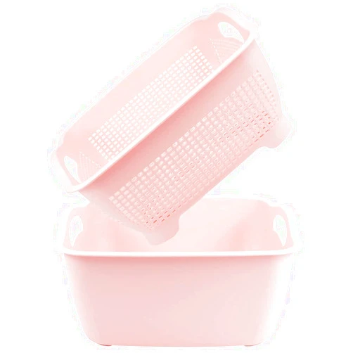 LNQ LUNIQI Double-Layer Draining Basket - Plastic Fruits & Vegetable Washing Basket with Stackable Multi-Layer Design for Kitchen