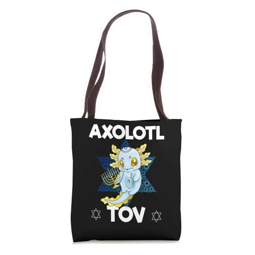 Hanukkah Axolotl for Jewish Chanukah Holiday Mazel Tov Axolotl With Dreidel Menorah Men Women Hanukkah Tote Bag