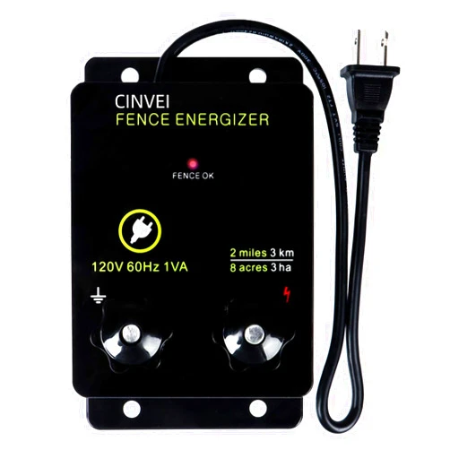 CINVEI Electric Fence Energizer for Preventing Wild Animals Intruding, CINVEI 2-Mile Electric Fence Controller for Dogs, Livestock, Squirrels, Used for Gardens, Chicken Coops, 8 Acres 5300V 0.12 Joule