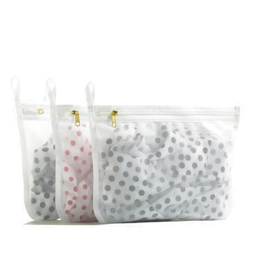 TENRAI Delicates Laundry Bags, Bra Fine Mesh Wash Bag for Underwear, Lingerie, Bra, Pantyhose, Socks, Use YKK Zipper, Have Hanger Loops, Small Openings (White, 3 Small)
